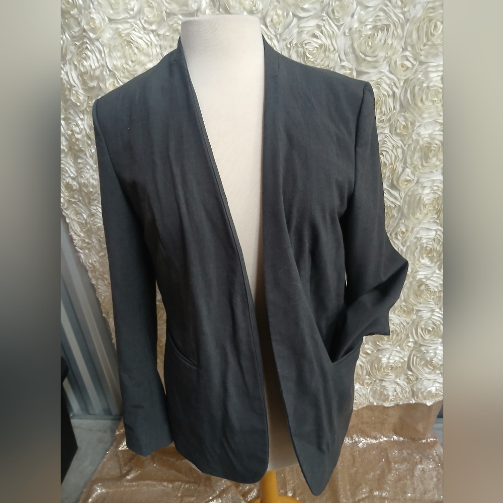 Grey Open Front Blazer With Pockets Soft Career Work wear